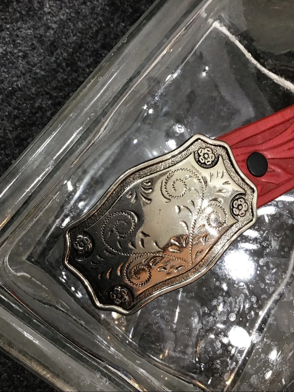 Vintage 90’s Justin red tooled leather belt silver conchos 30